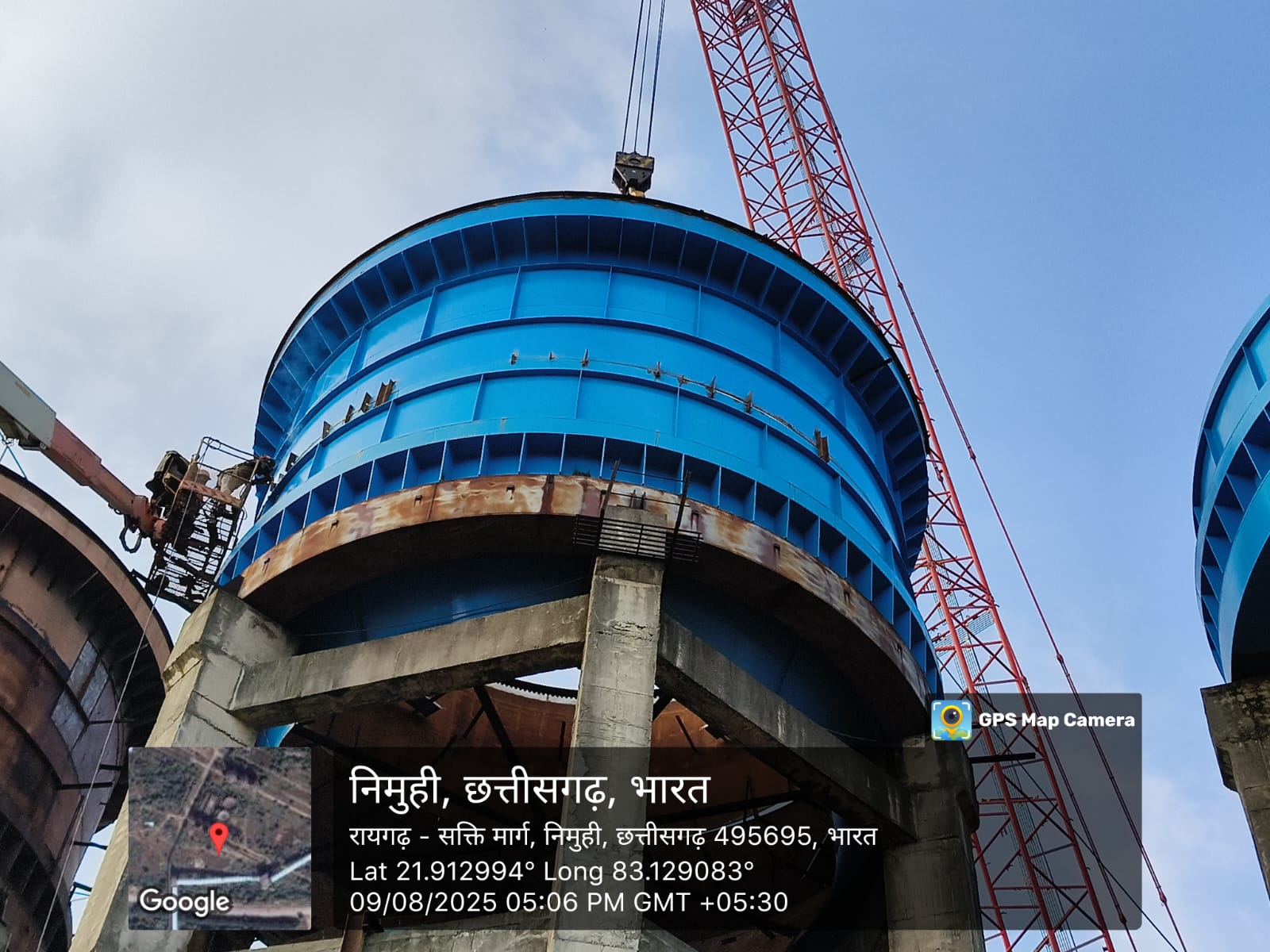 Structural fabrication and erection work in progress at an industrial site